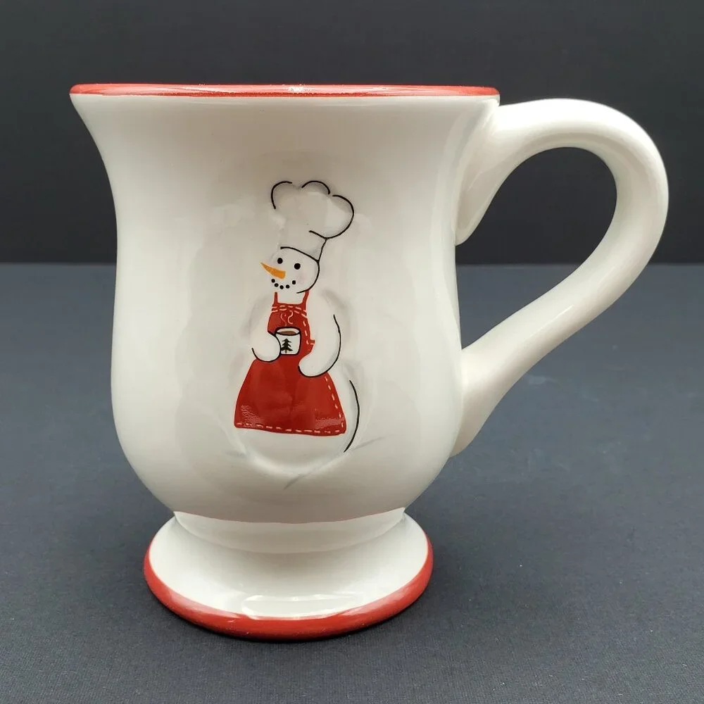 Williams Sonoma Snowman Chef Mugs Williams-Sonoma Footed Snowmen Mugs